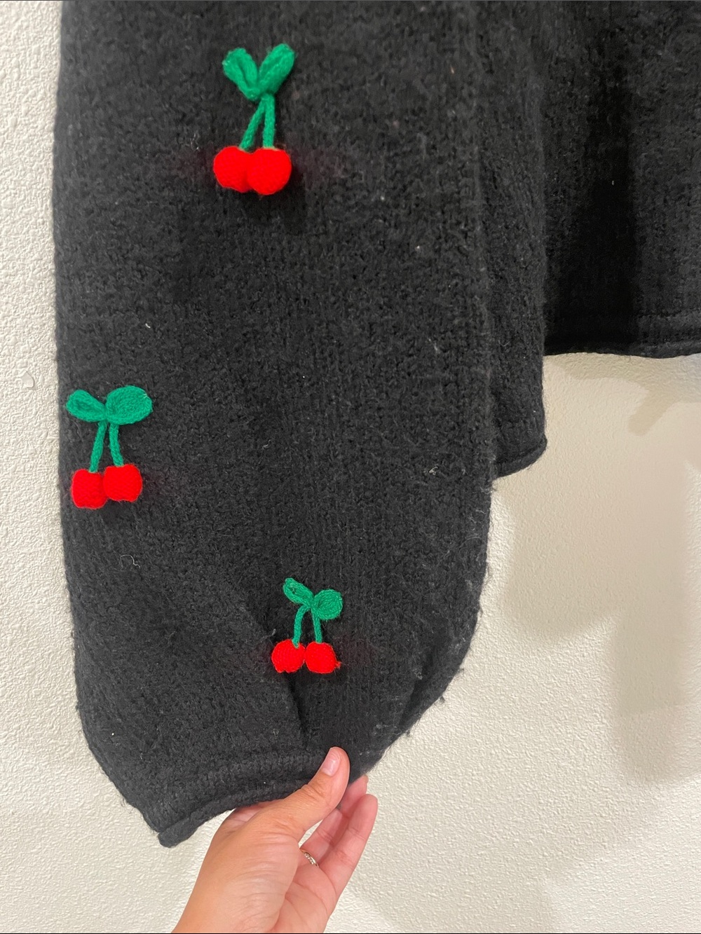 FARM Rio Anthropologie Crochet Cherry Embroidered Sweater Black Cardigan XS - Picture 15 of 15